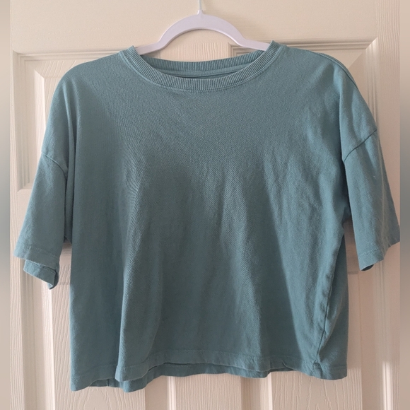 Sonoma Goods For Life Tops - Cropped Cotton Teal Loose Fit Workout Top For Women | XS